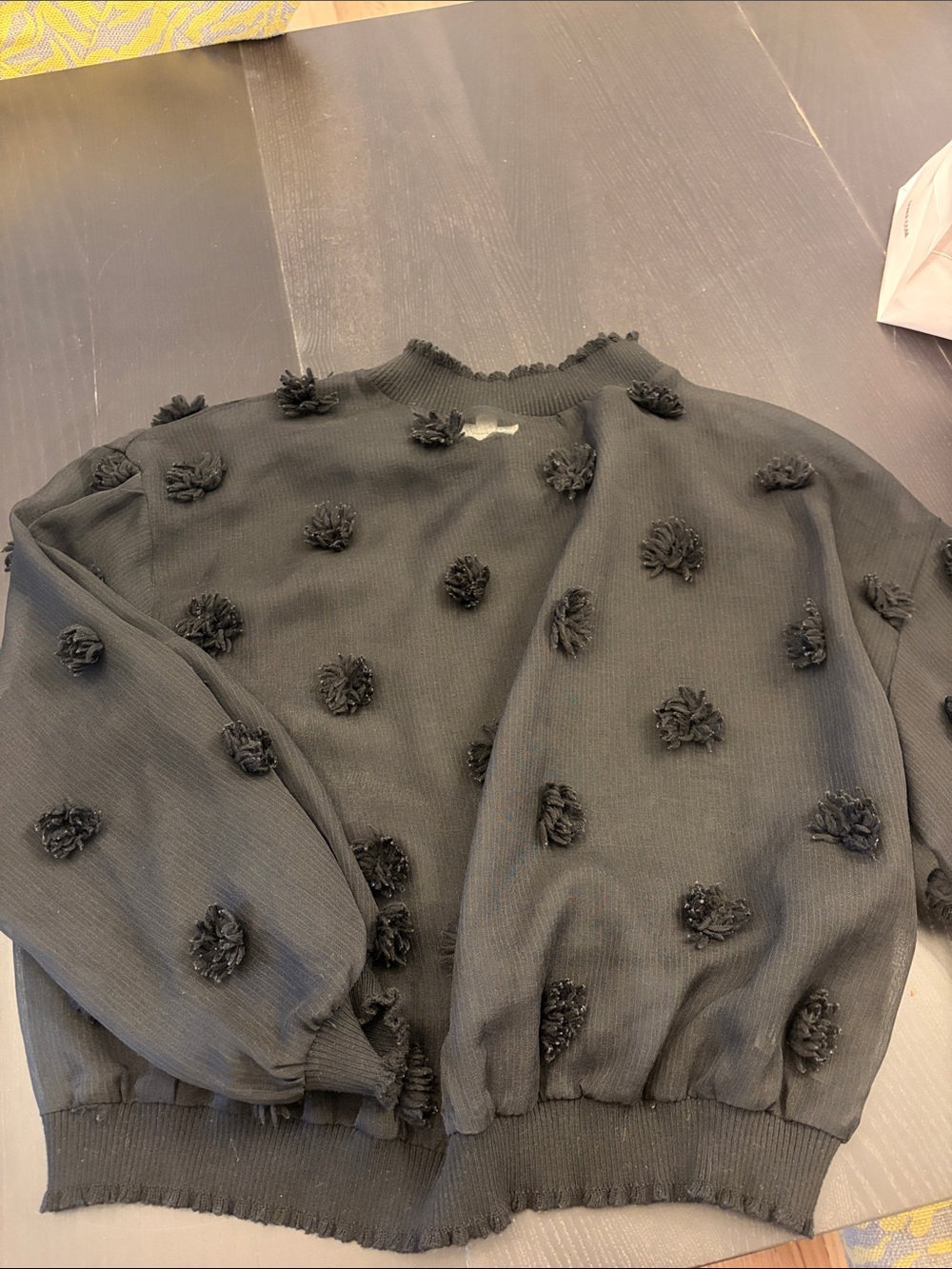 Mesh Black Pom-Pom Detail Pullover
